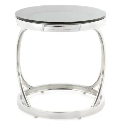 Wohnen Telefontische*Runder Schwarzglas Beistelltisch mit Edelstahl - Elian