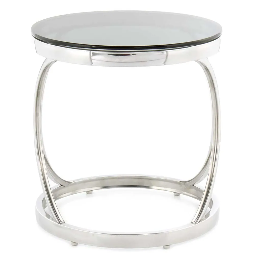 Wohnen Telefontische*Runder Schwarzglas Beistelltisch mit Edelstahl - Elian