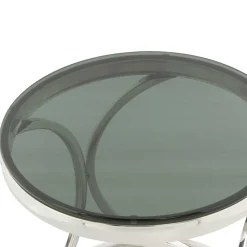 Wohnen Telefontische*Runder Schwarzglas Beistelltisch mit Edelstahl - Elian