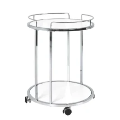 Wohnen Runder Servierwagen in Weiß & Chrom Balcanov mit 2 Ablagen