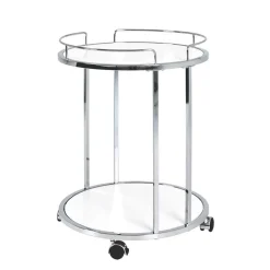Wohnen Runder Servierwagen in Weiß & Chrom Balcanov mit 2 Ablagen