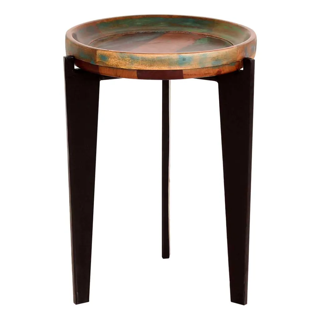 Wohnen Runder Shabby Chic Beistelltisch aus Altholz - Vosbadus