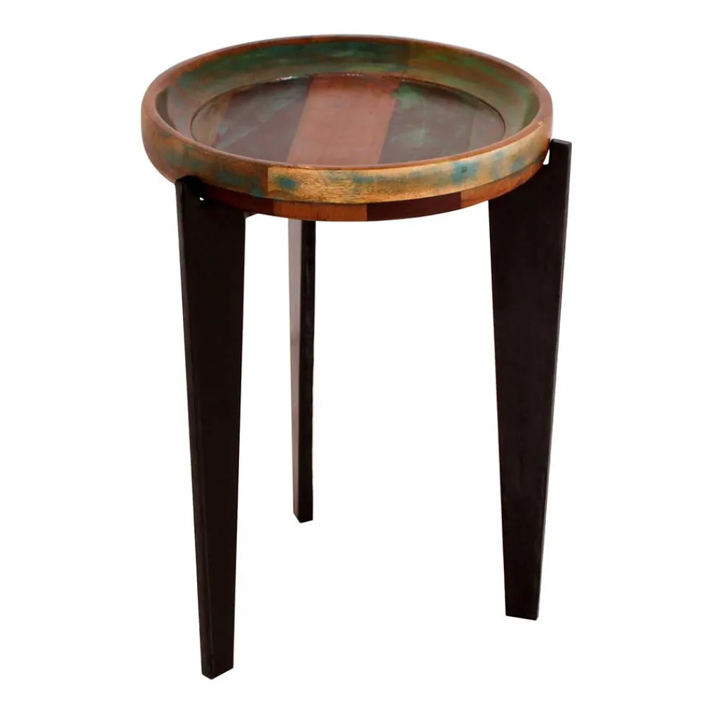 Wohnen Runder Shabby Chic Beistelltisch aus Altholz - Vosbadus