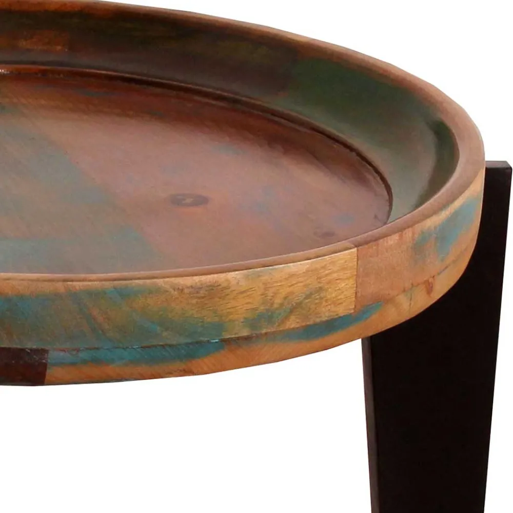 Wohnen Runder Shabby Chic Beistelltisch aus Altholz - Vosbadus