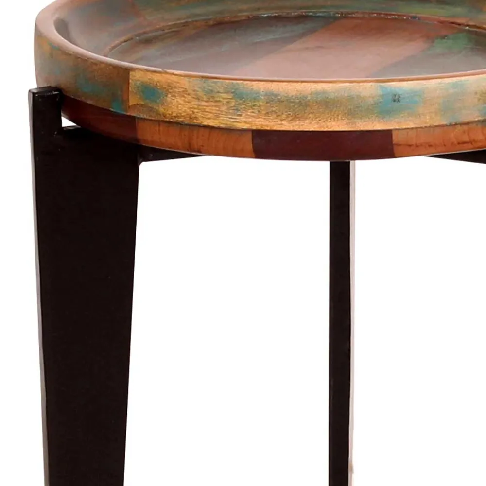 Wohnen Runder Shabby Chic Beistelltisch aus Altholz - Vosbadus