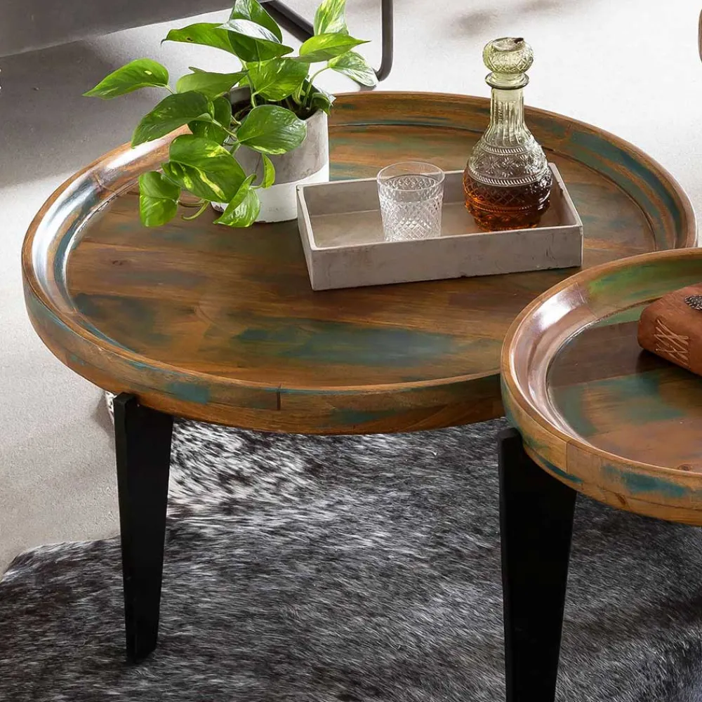 Wohnen Shabby Chic Möbel*Runder Shabby Chic Couchtisch mit 3-Fußgestell - Vosbadus