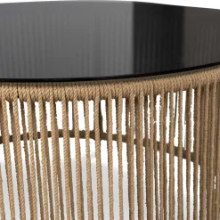 Wohnen Rattanmöbel*Runder Sofatisch mit grau getönter Glasplatte - Pharina