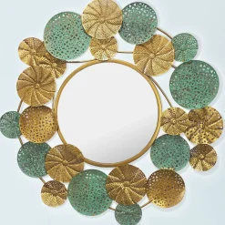 Wohnen Runder Spiegel in Altgold und Grün - Biljana