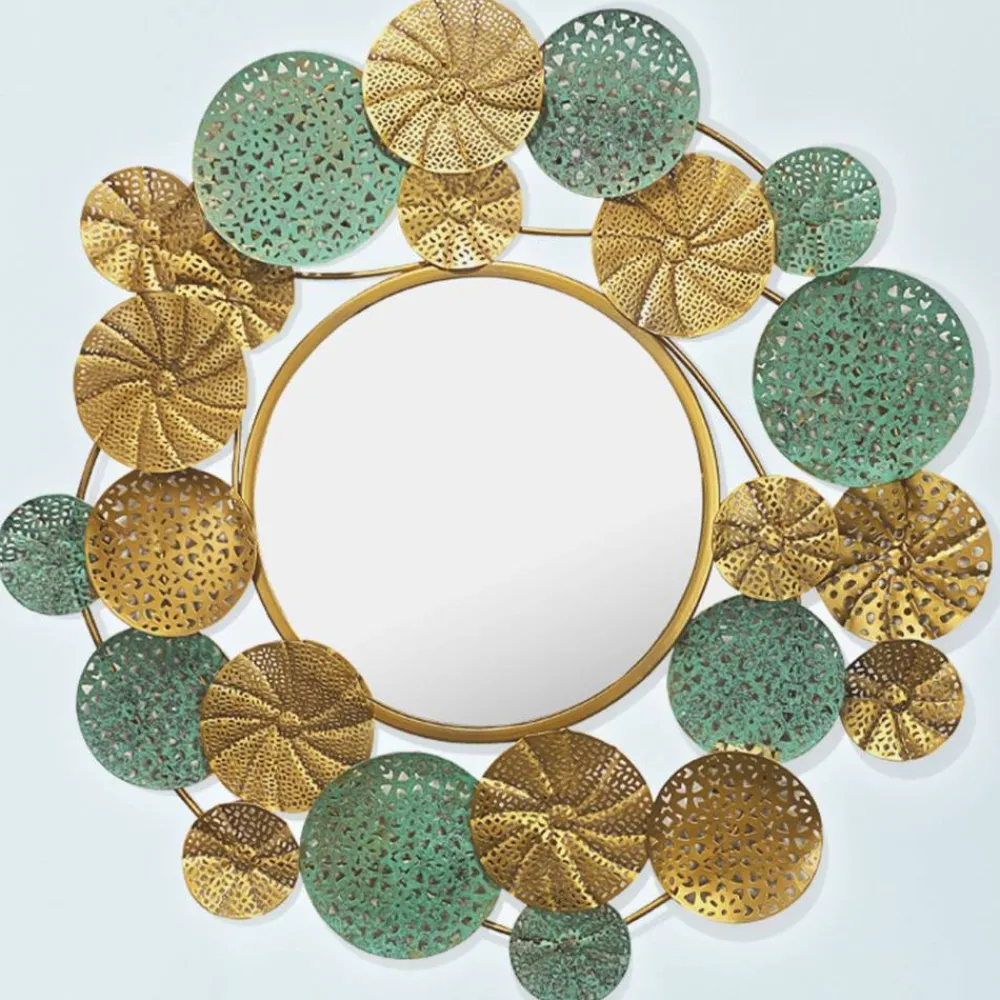 Wohnen Runder Spiegel in Altgold und Grün - Biljana