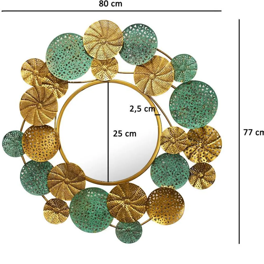 Wohnen Runder Spiegel in Altgold und Grün - Biljana