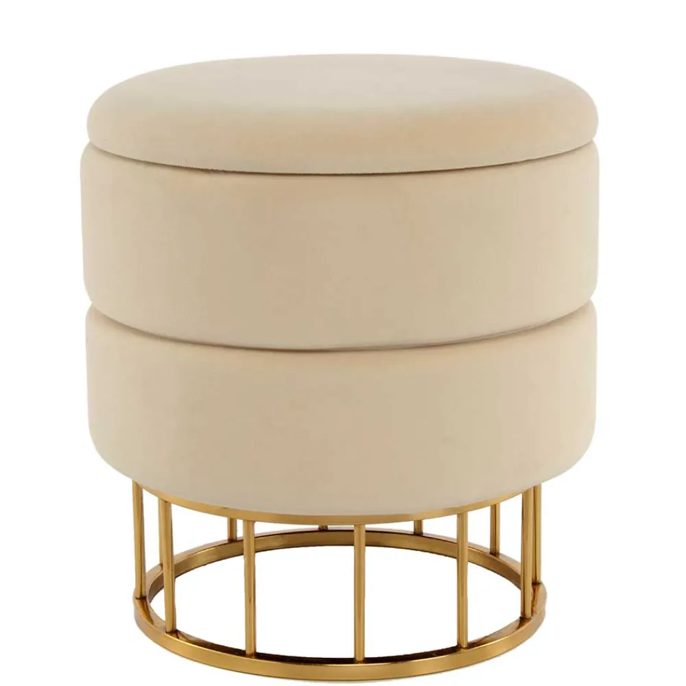 Wohnen Runder Stauraum Hocker in Creme & Gold - Loeesa
