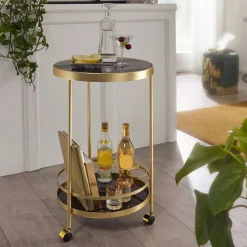 Wohnen Servierwagen|Teewagen*Runder Teewagen aus Schwarzglas - Jymma