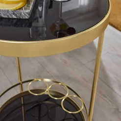 Wohnen Servierwagen|Teewagen*Runder Teewagen aus Schwarzglas - Jymma