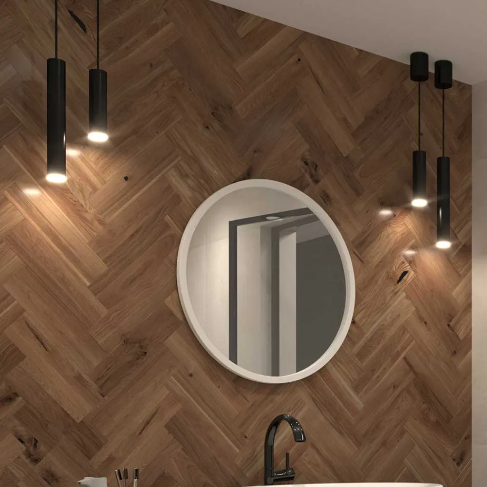 Wohnen Weiße Möbel|Glasmöbel*Runder Wandspiegel mit weißem Metallrahmen - Tanko