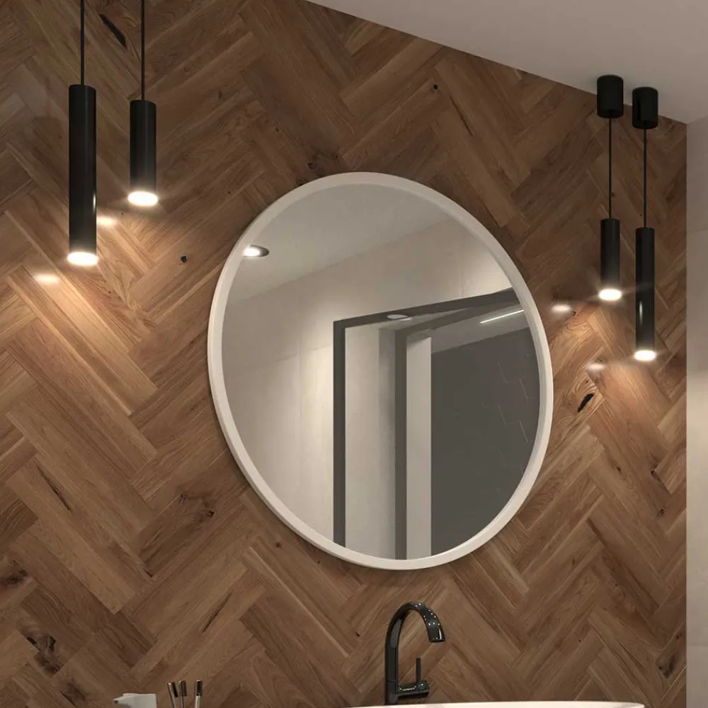 Wohnen Weiße Möbel|Glasmöbel*Runder Wandspiegel mit weißem Metallrahmen - Tanko