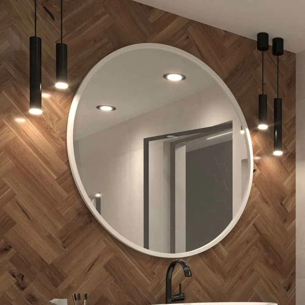 Wohnen Weiße Möbel|Glasmöbel*Runder Wandspiegel mit weißem Metallrahmen - Tanko