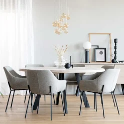 Wohnen Runder White Wash Esstisch & Stühle - Pulva (siebenteilig)