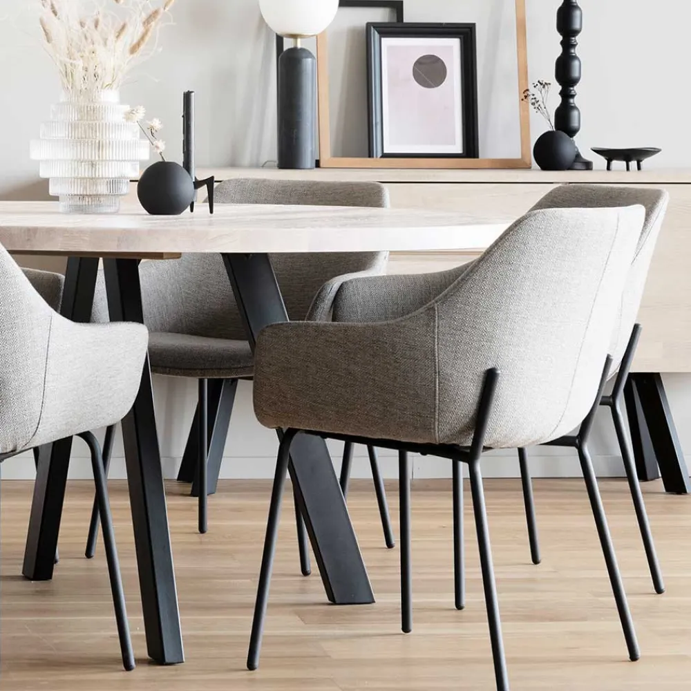 Wohnen Runder White Wash Esstisch & Stühle - Pulva (siebenteilig)