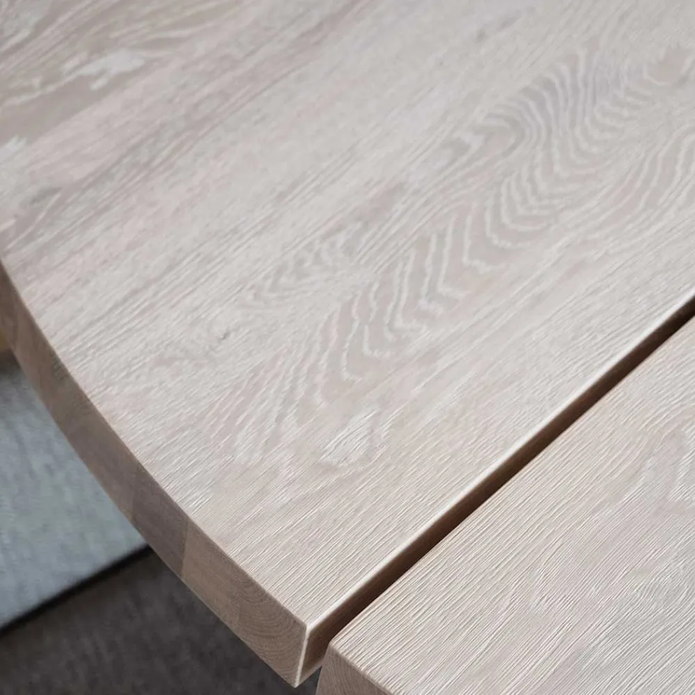 Wohnen Runder White Wash Esstisch & Stühle - Pulva (siebenteilig)