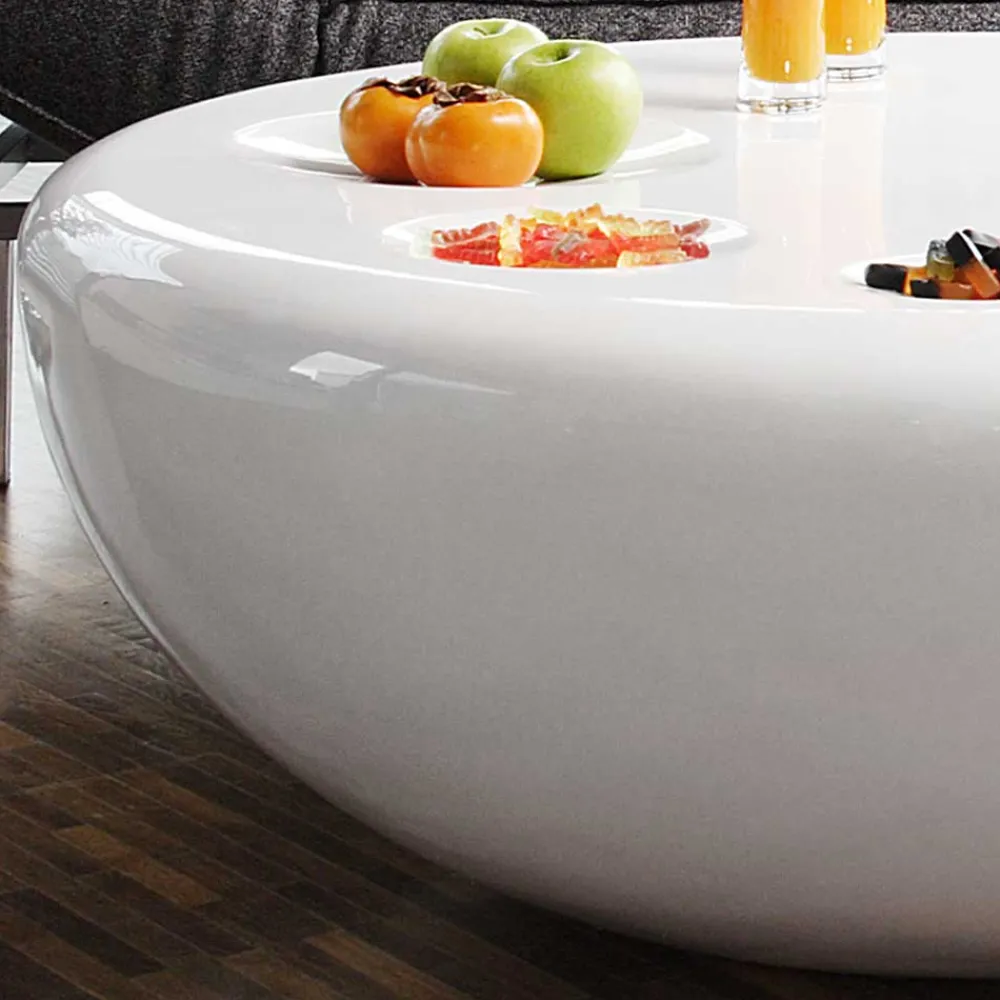 Wohnen Designermöbel*Runder Wohnzimmer Designtisch in Weiß glänzend - Profi