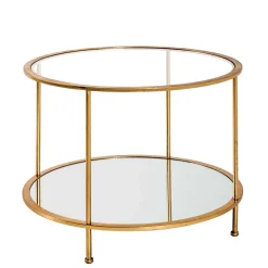Wohnen Glasmöbel|Telefontische*Runder Wohnzimmer Tisch mit Glas & Spiegelglas - Alisa