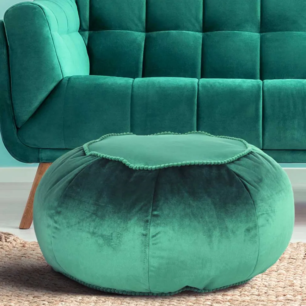 Wohnen Rundes Meditationskissen in Grün Samt - Tamyno