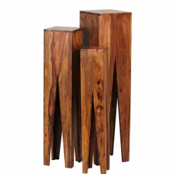 Wohnen Rustikale Holz Blumensäule Set Pisinon aus Sheesham (dreiteilig)