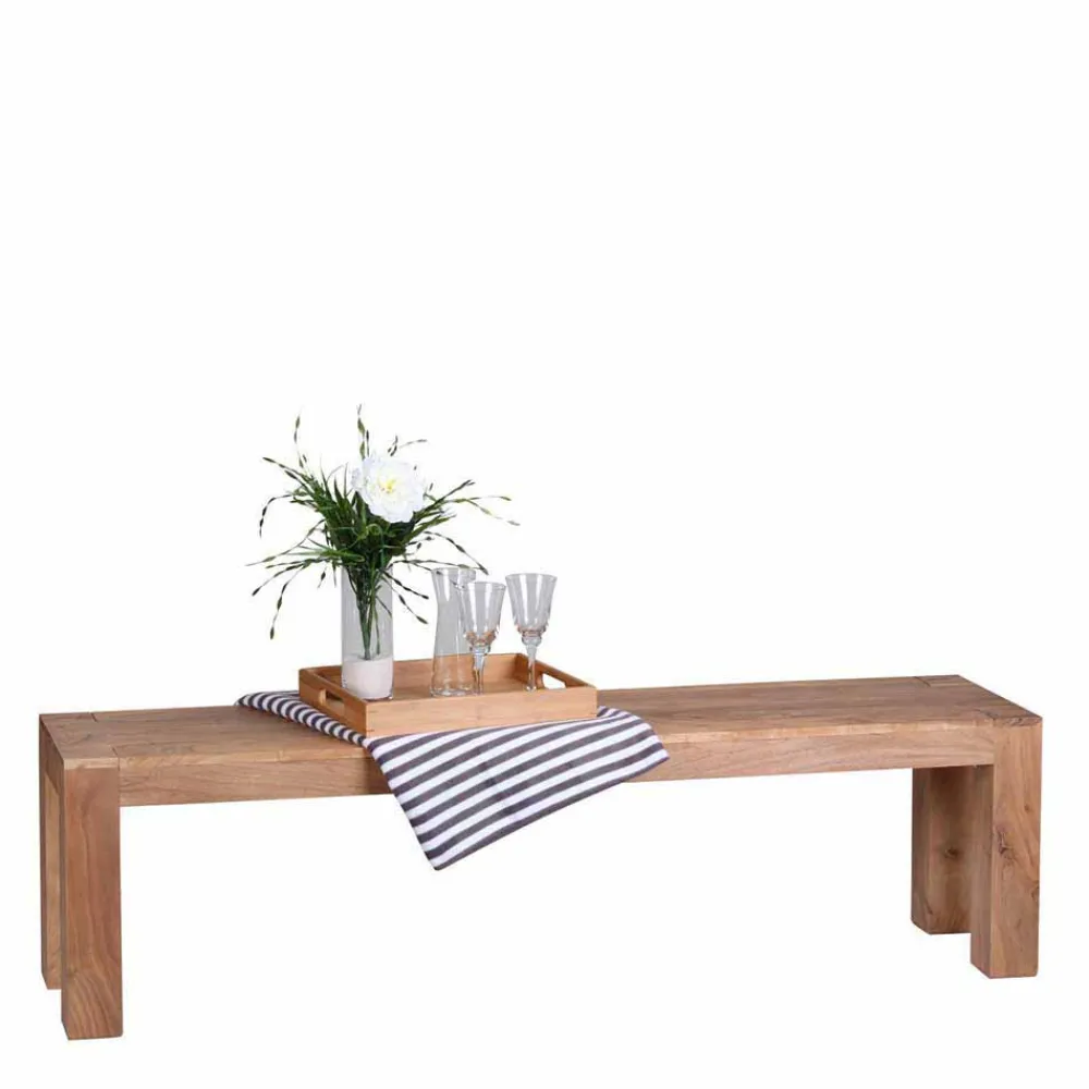 Wohnen Küchenbänke|Esszimmerbänke*Rustikale Holzbank Vislan aus Akazie naturbelassen