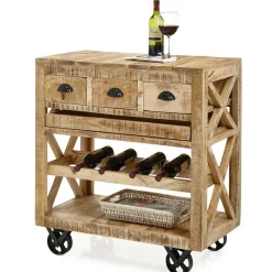 Wohnen Rustikaler Barwagen auf Metallrollen - Radulyn