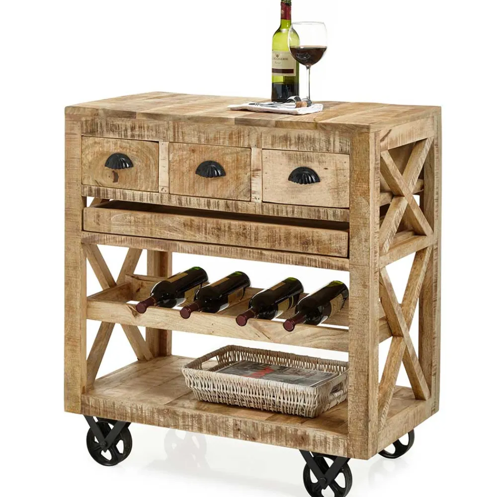 Wohnen Rustikaler Barwagen auf Metallrollen - Radulyn