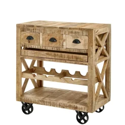 Wohnen Rustikaler Barwagen auf Metallrollen - Radulyn