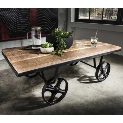 Wohnen Loft Möbel|Industrial Möbel*Rustikaler Design Couchtisch mit Eisenrädern - Pistroga