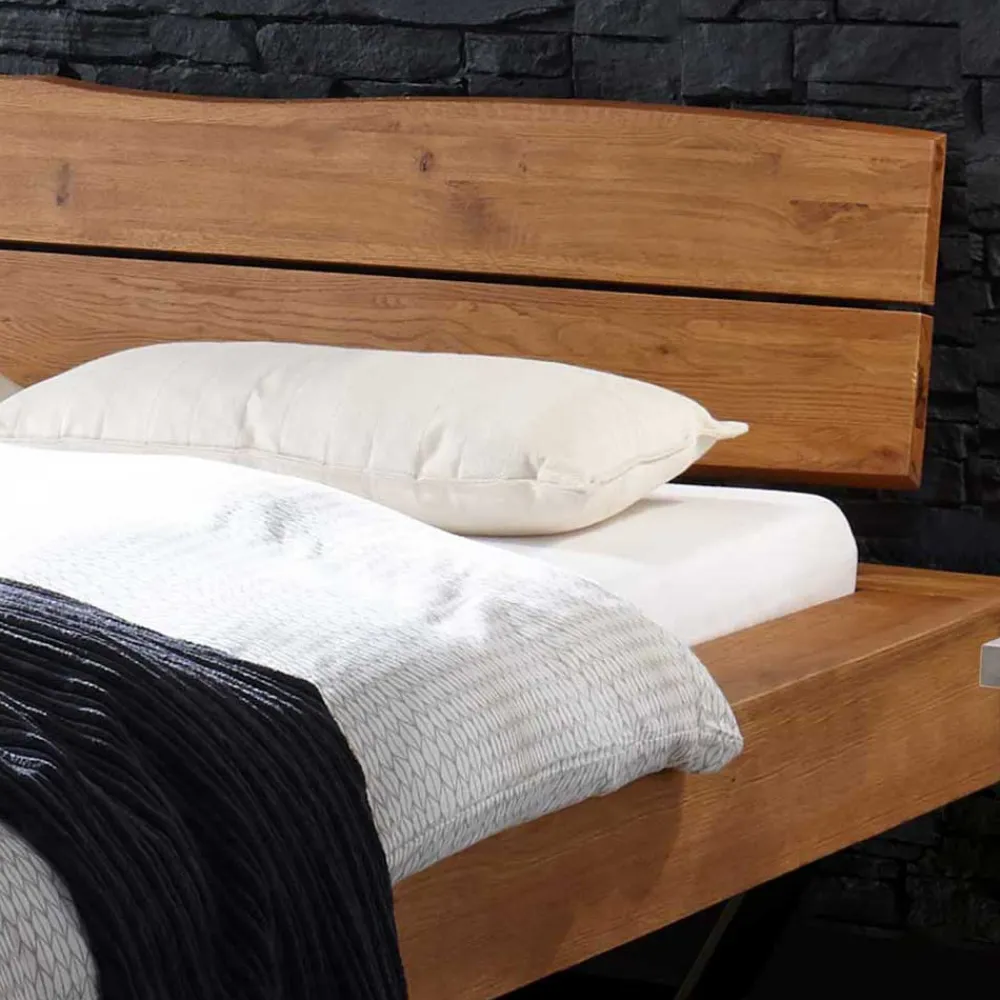 Wohnen Rustikales Wildeiche Holzbett mit Metallkufen - Space