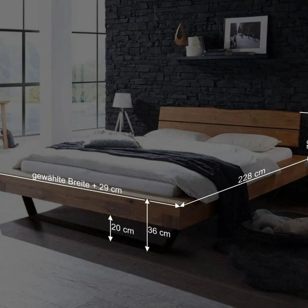 Wohnen Rustikales Wildeiche Holzbett mit Metallkufen - Space