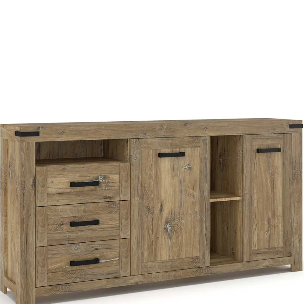 Wohnen Rustikal-modernes Sideboard in Eiche Dunkel - Ginetta