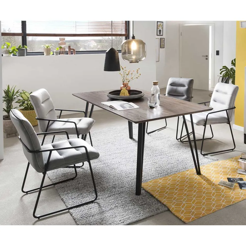 Wohnen Esszimmer Komplett*Samt Armlehnenstühle mit Esstisch - Casimir (fünfteilig)