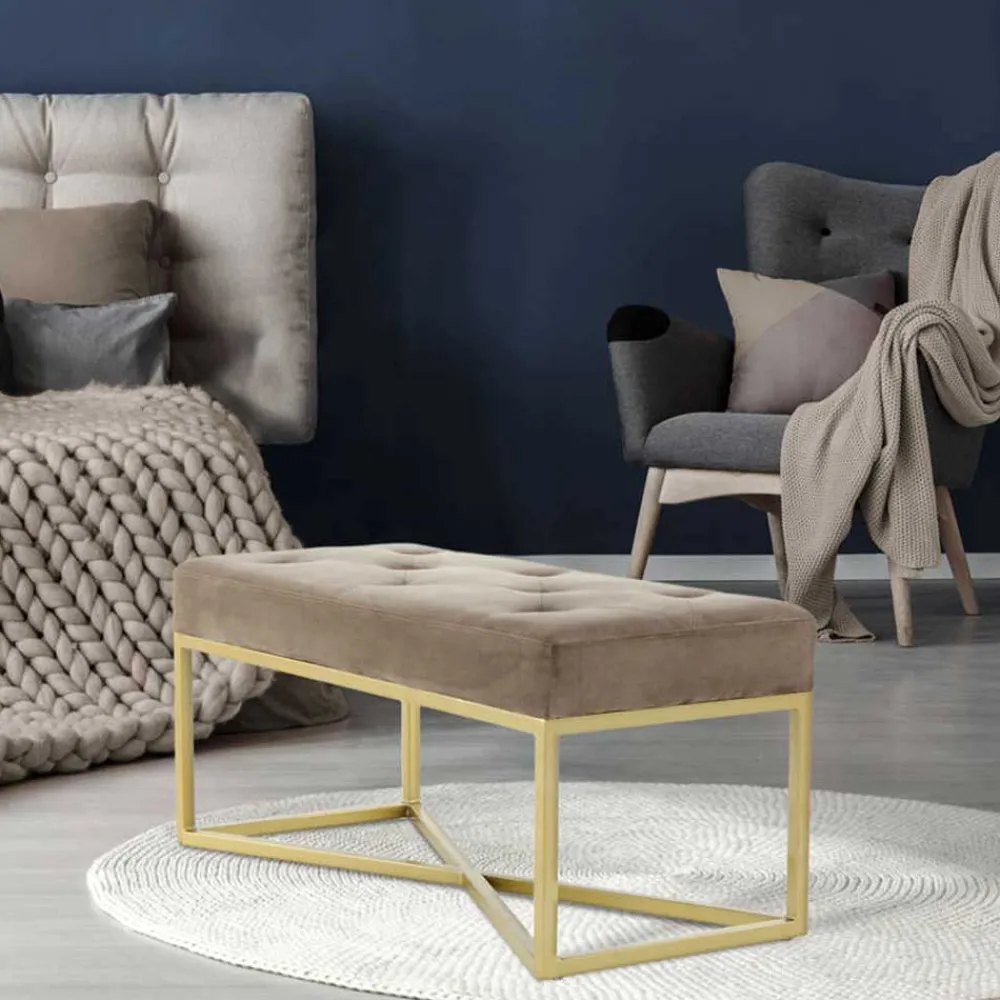 Wohnen Bettbänke|Esszimmerbänke*Samt Bettbank in Taupe mit Gold - Davork