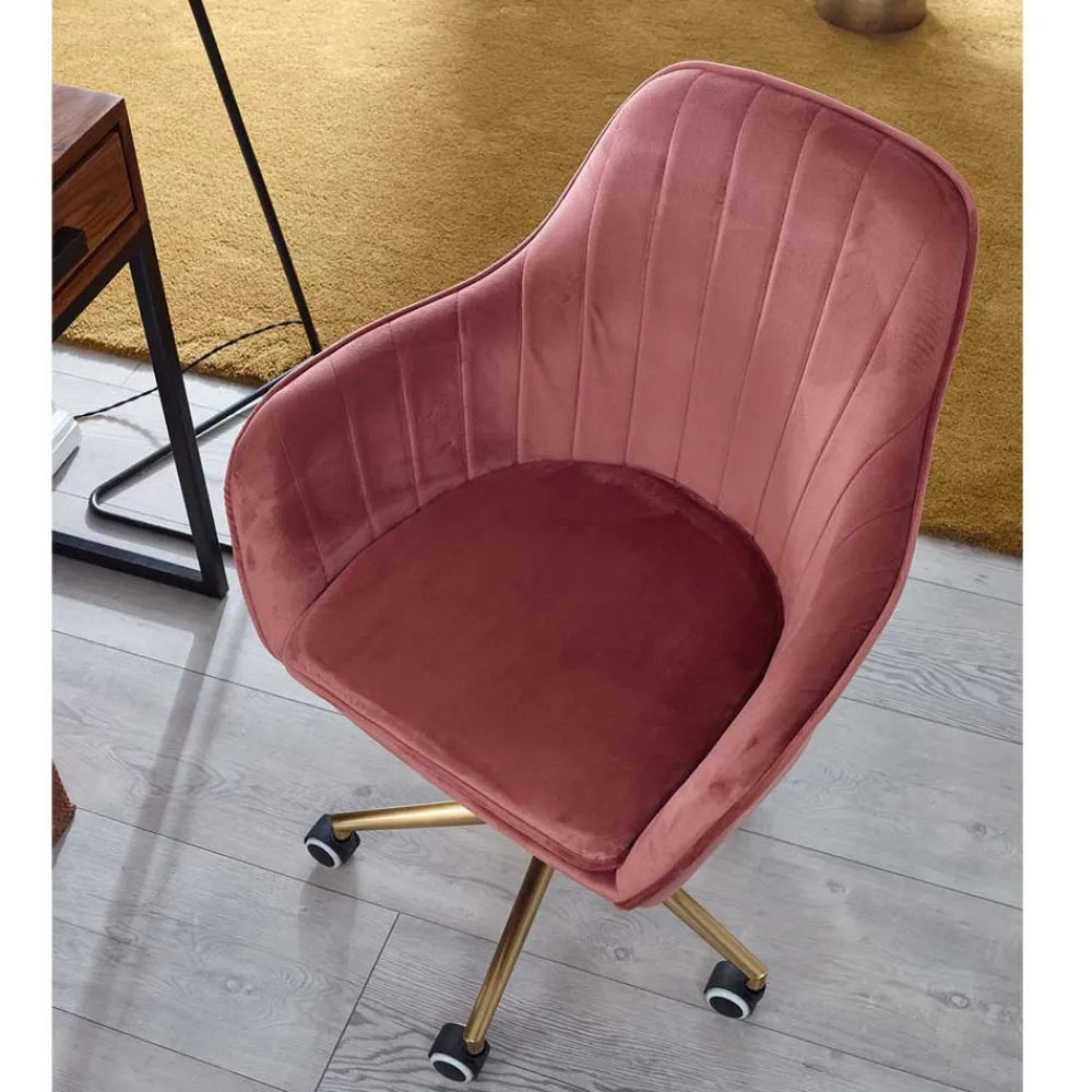 Wohnen Retro Möbel|Bürostühle*Samt Bürostuhl in Rosa - Aramov