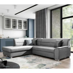 Wohnen Sofas|Sofa*Samt Eckcouch in Grau mit Bettfunktion - Elhan