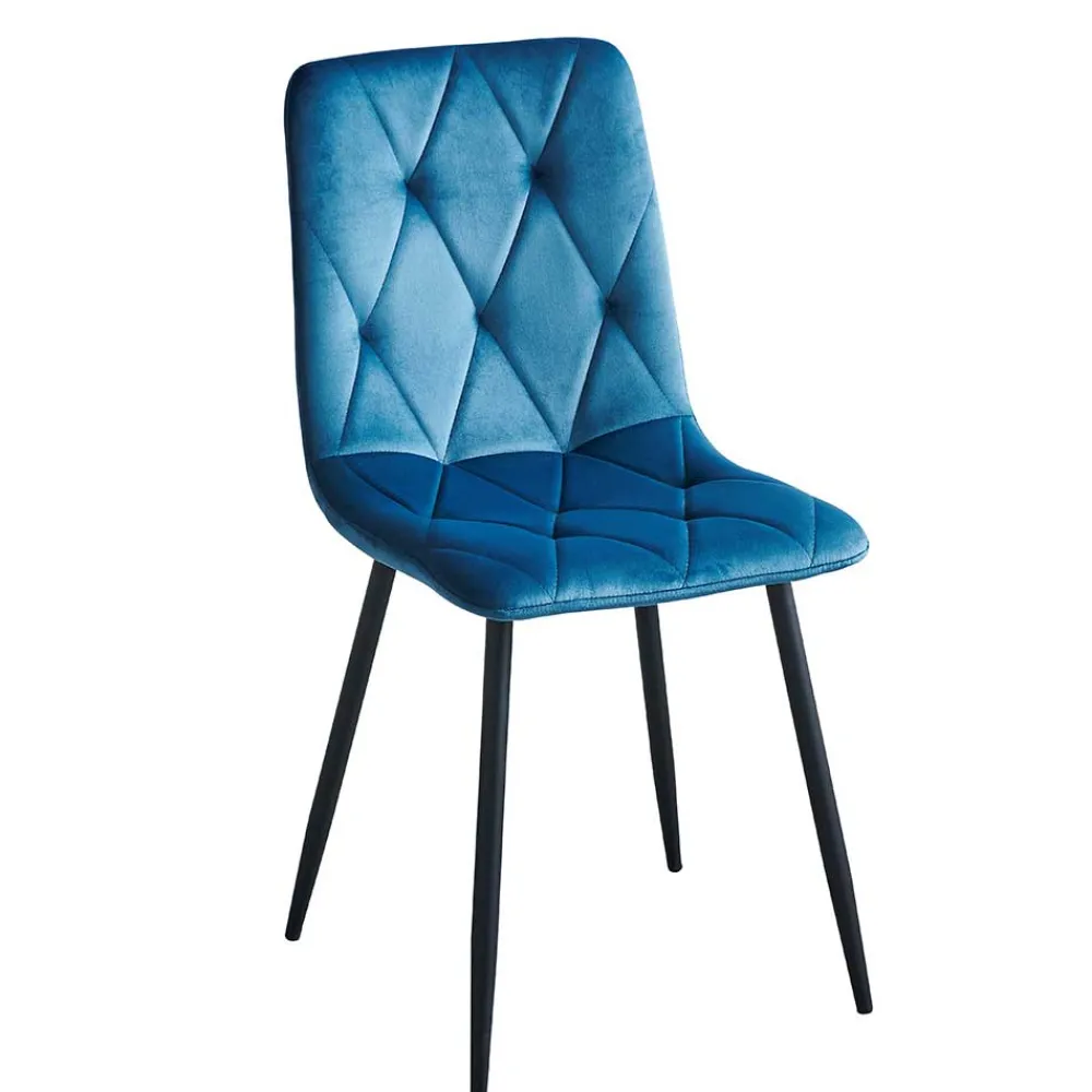 Wohnen Samt Esszimmerstühle in Blau - Assolato (4er Set)