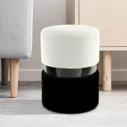 Wohnen Samt Hocker in Creme & Schwarz - Gilianoa