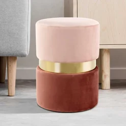 Wohnen Samt Hocker in Rosa hell & dunkel mit Gold - Adelaide
