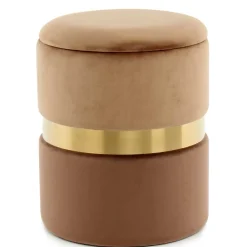 Wohnen Samt Hocker Set in Hellbraun & Braun - Valerana (zweiteilig)