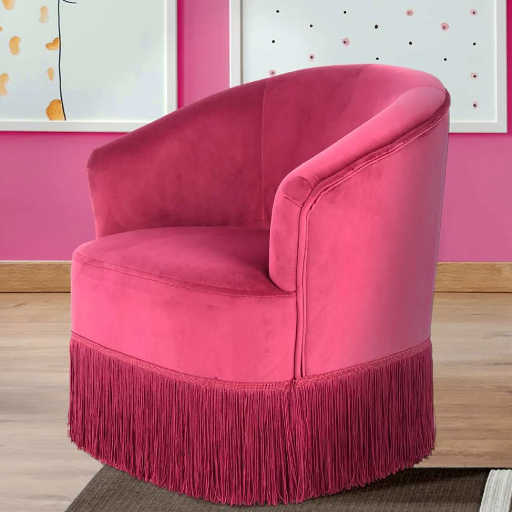 Wohnen Samt Kindersessel in Pink mit Fransen - Lagada