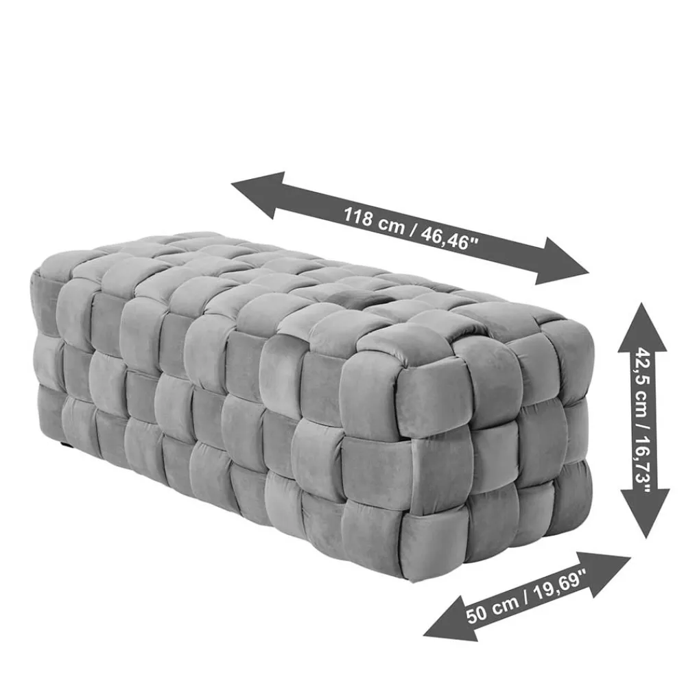 Wohnen Samt Polsterbank in Taupe - Flechtoptik - Josch