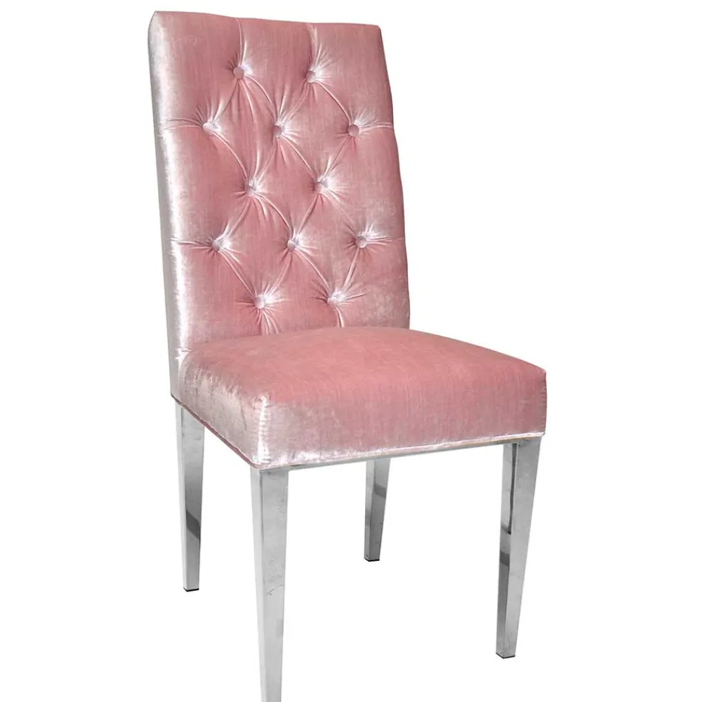 Wohnen Samt Polsterstuhl in Rosa mit Edelstahl Gestell - Lucinda