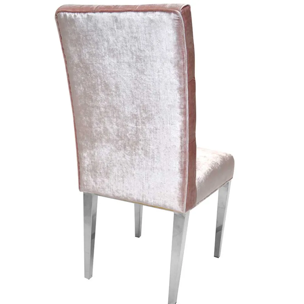 Wohnen Samt Polsterstuhl in Rosa mit Edelstahl Gestell - Lucinda