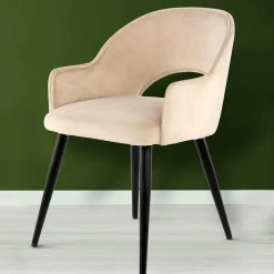 Wohnen Samt Polsterstuhl mit Armlehnen in Creme - Custon (2er Set)