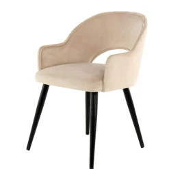 Wohnen Samt Polsterstuhl mit Armlehnen in Creme - Custon (2er Set)