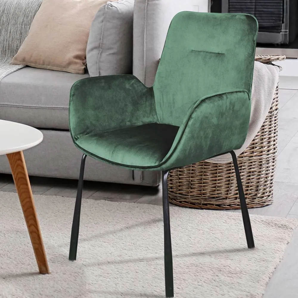 Wohnen Küchenstühle|Esszimmerstühle*Samt Polsterstuhl mit Armlehnen in Grün - Panura